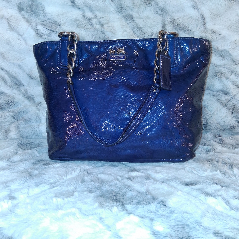 Coach Maddison Patten Leather Tote In Ultramarine Blue Style 20484